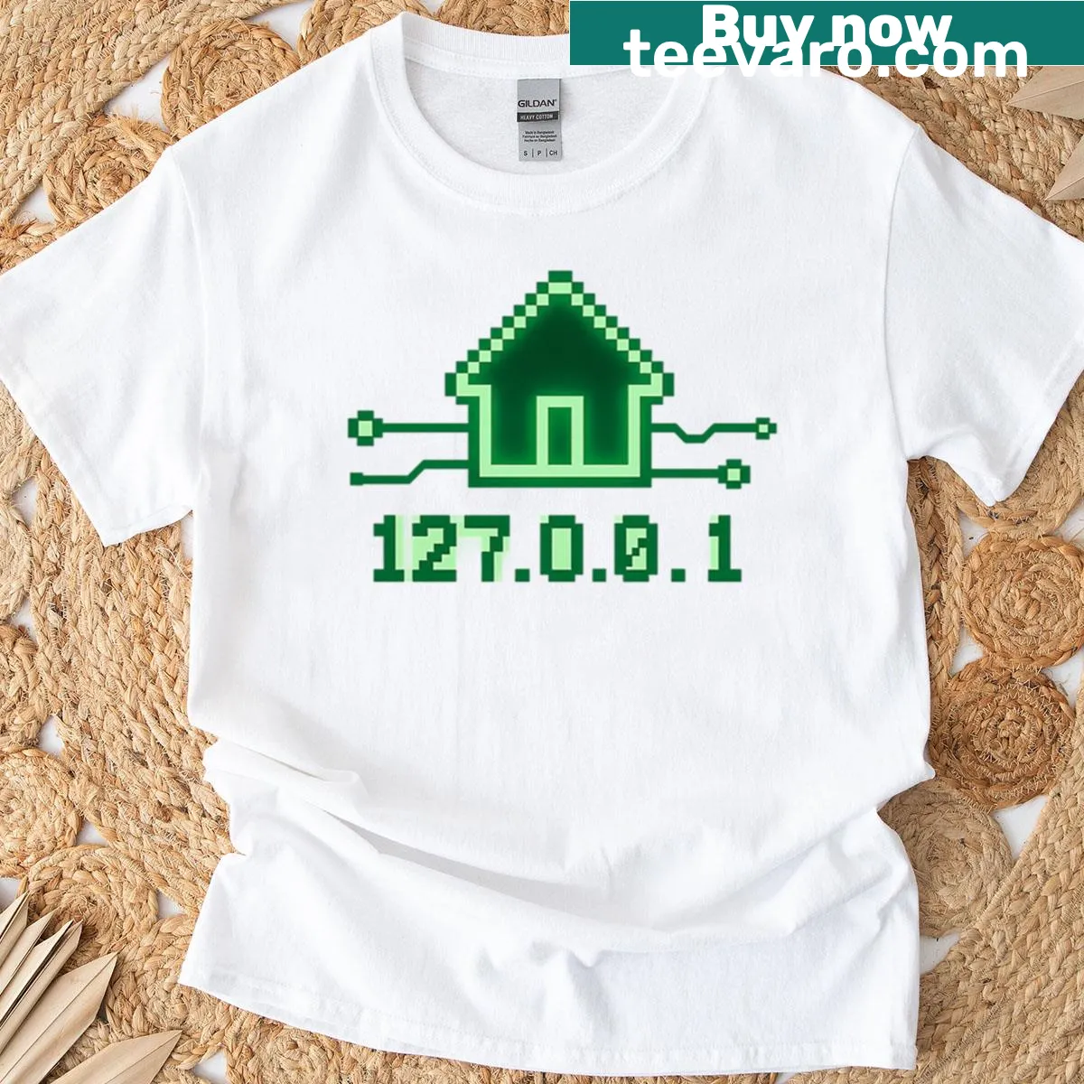 T-shirt with the IP joke 'There’s No Place Like 127.0.0.1' in fun typography — on a men's t-shirt