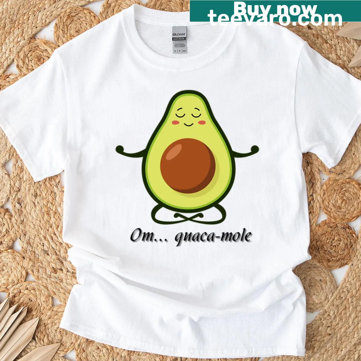 Humorous oversized T-shirt featuring a meditating avocado design. — on a men's t-shirt