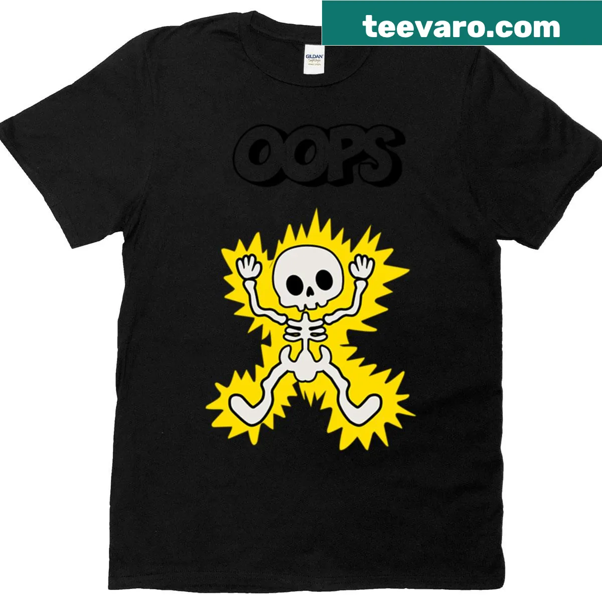 Funny electrocuted skeleton illustration on t-shirt — on a men's t-shirt