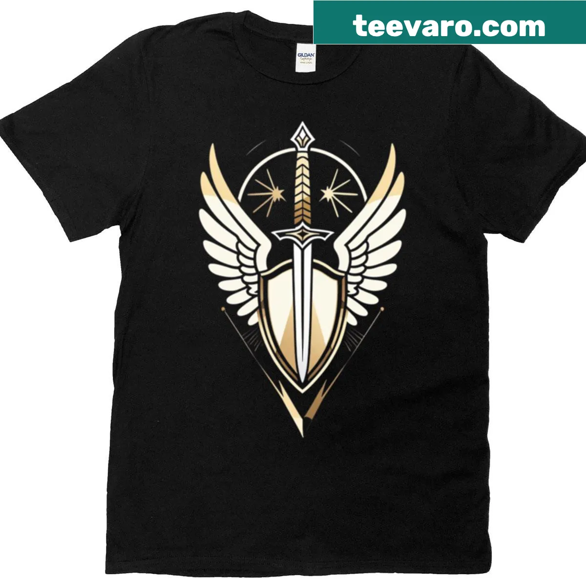 Paladin Crest emblem on a T-shirt celebrating heroism — on a men's t-shirt