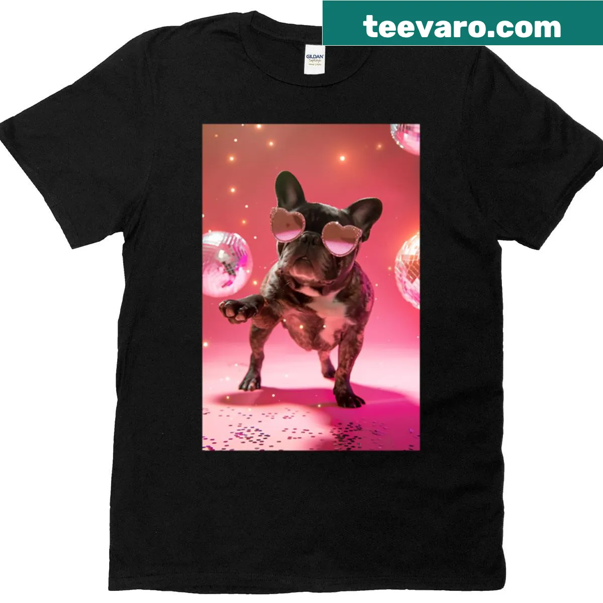 Cute Pawty Animal Valentine t-shirt with cartoon animals celebrating — on a men's t-shirt