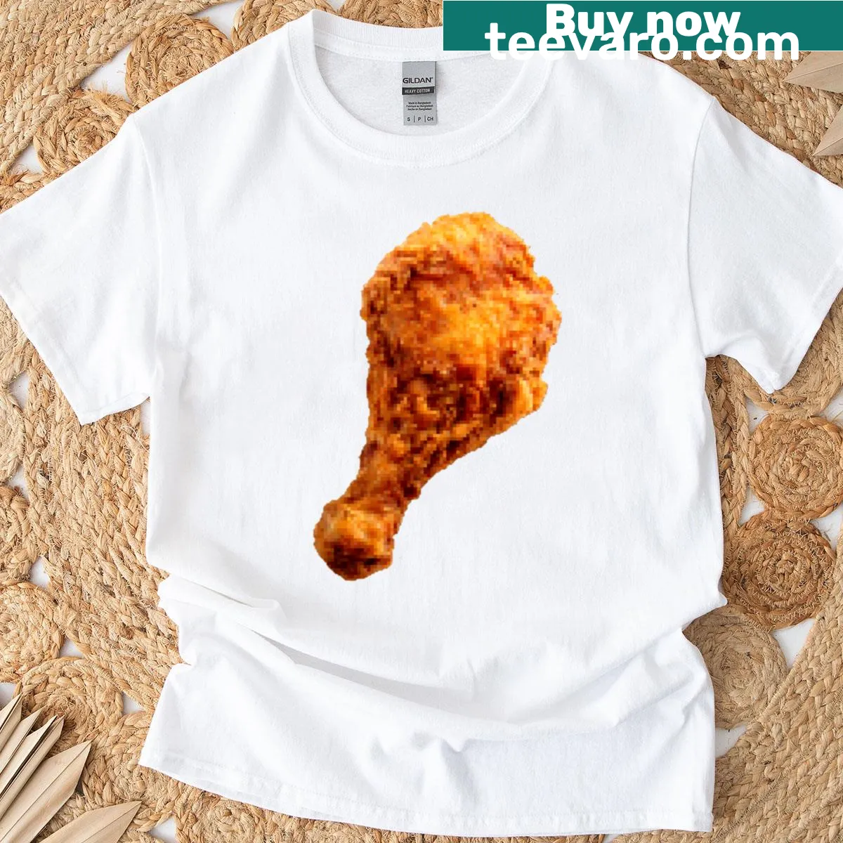 T-shirt with pixelated chicken leg graphic — on a men's t-shirt