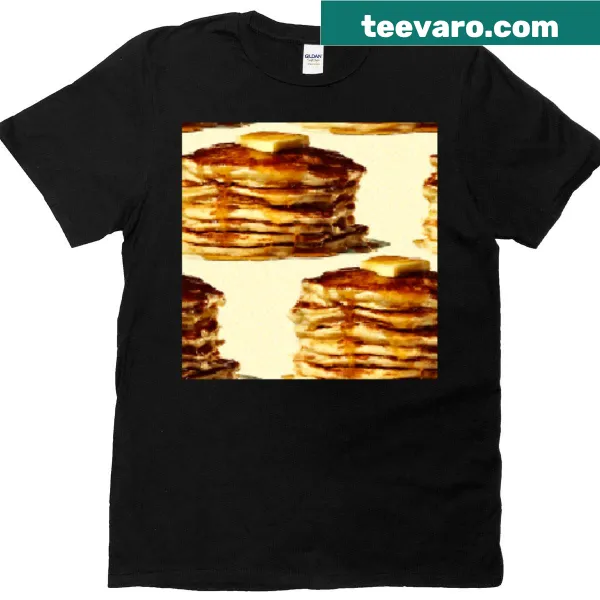Fun graphic of pixelated pancakes on a breakfast-themed t-shirt