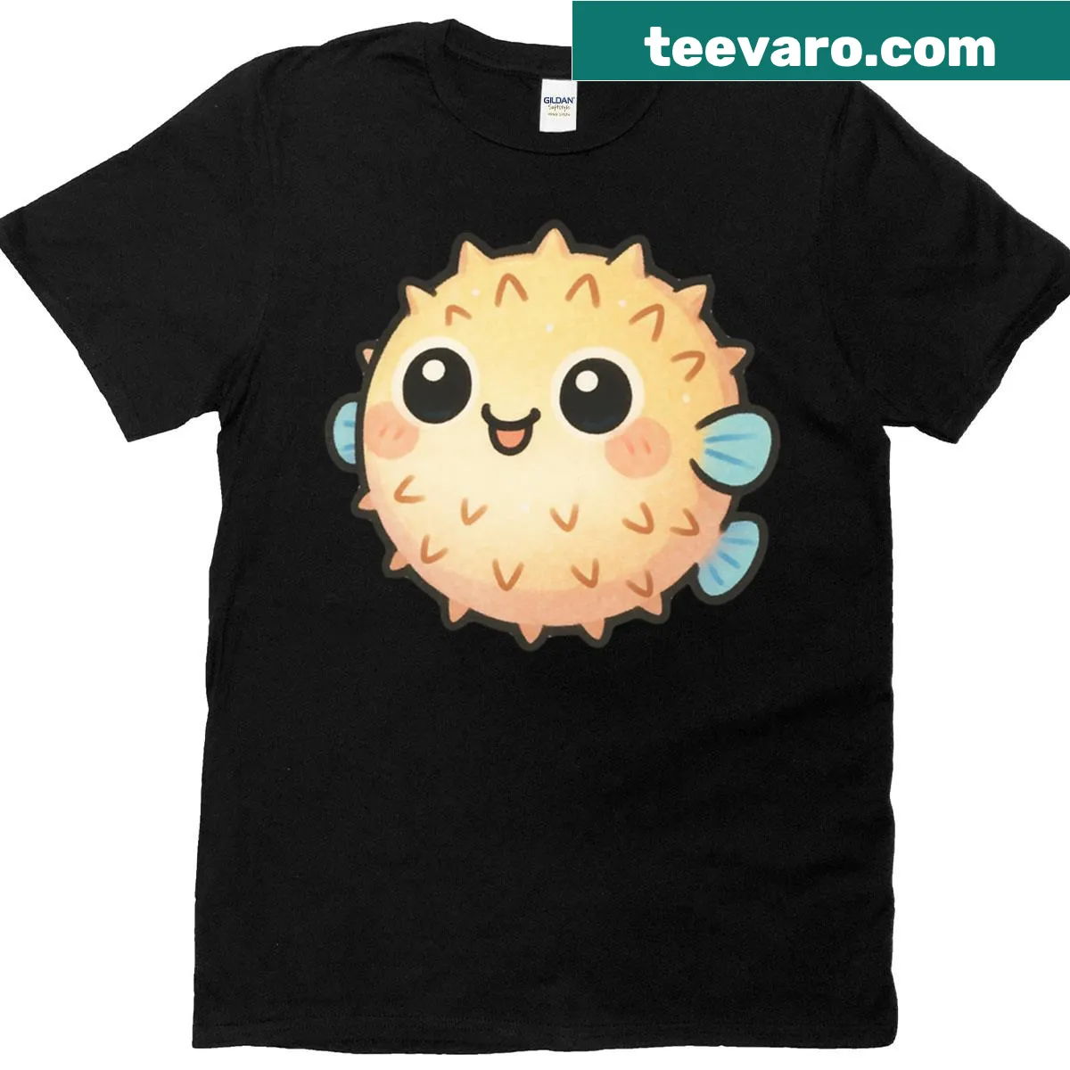Cute pufferfish illustration T-shirt with whimsical ocean art — on a men's t-shirt