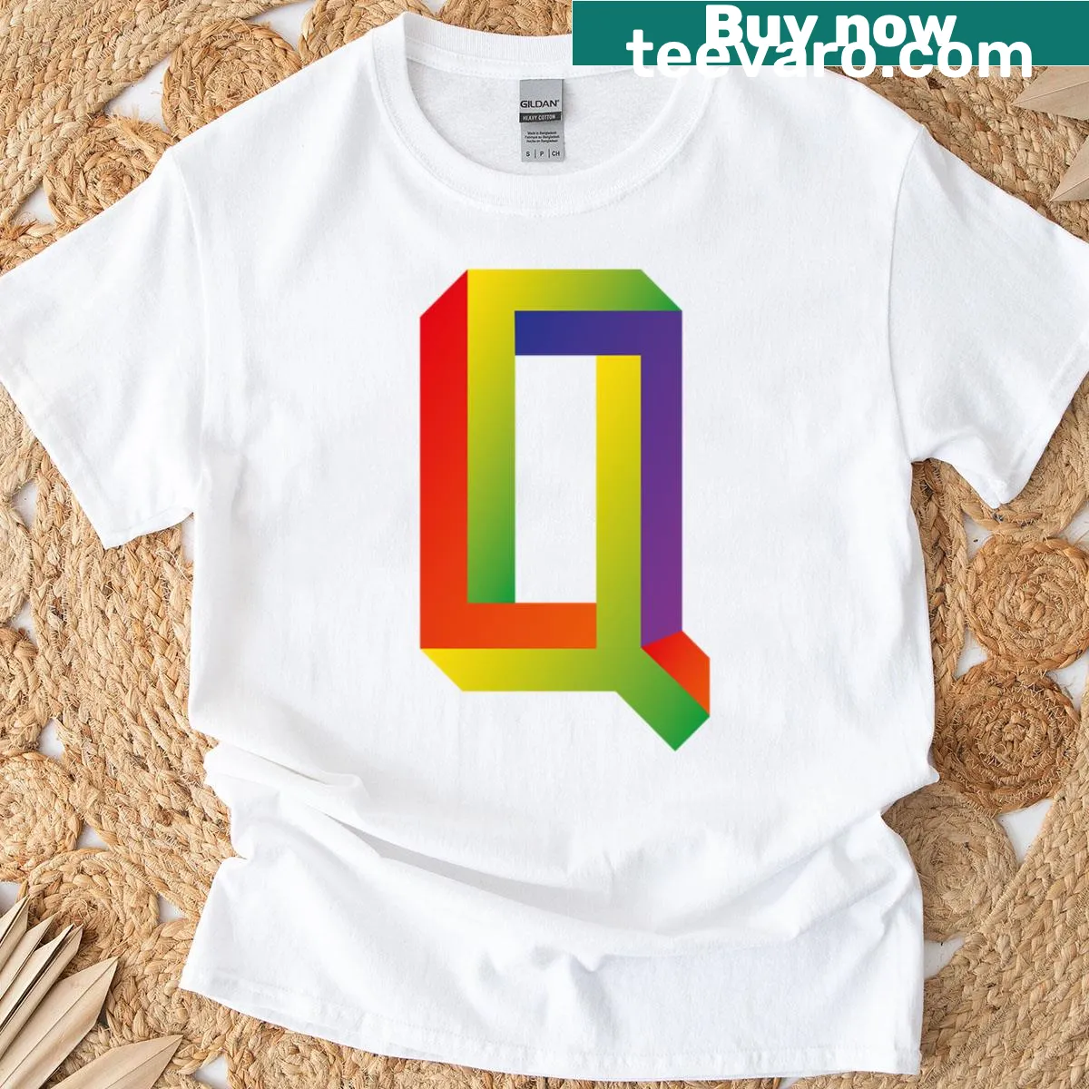 Minimalist Q T-shirt with sleek typography — on a men's t-shirt