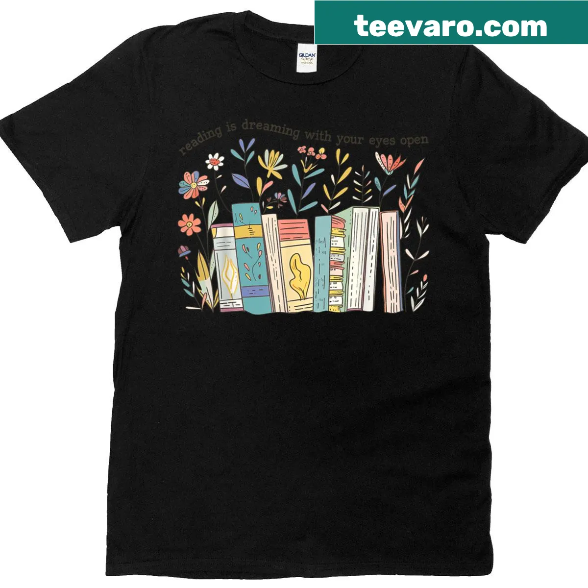 Floral T-shirt with the phrase about reading and dreaming — on a men's t-shirt