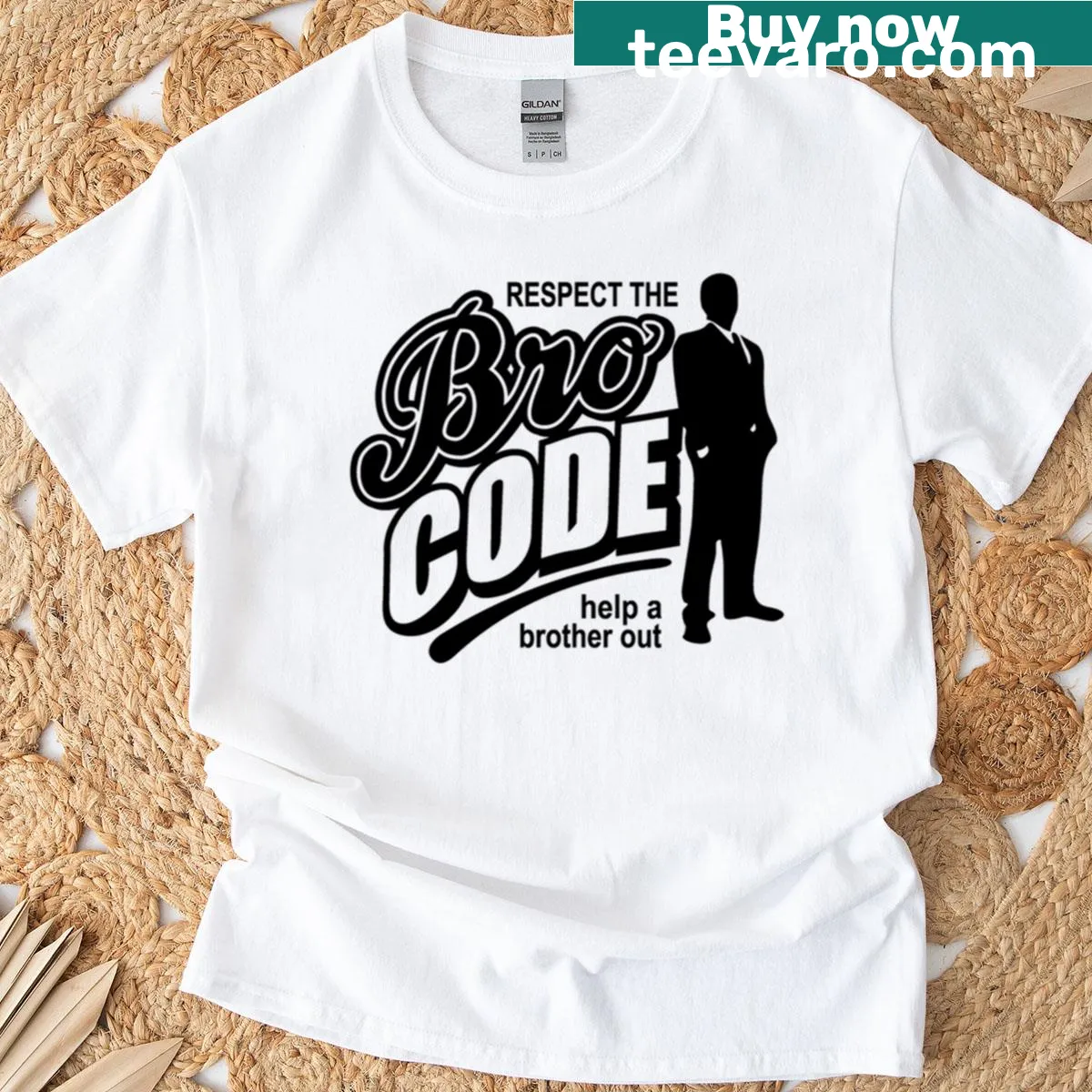 Oversized t-shirt with the slogan 'Respect The Bro Code Help A Brother Out' — on a men's t-shirt