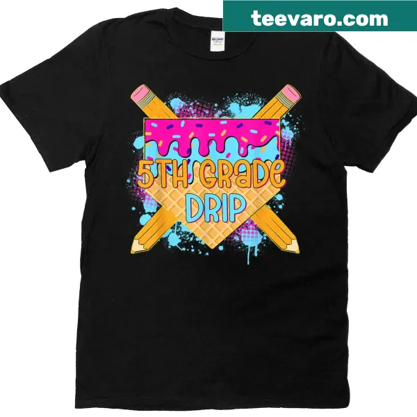 Retro T-shirt for boys featuring a dripping design for 5th grade