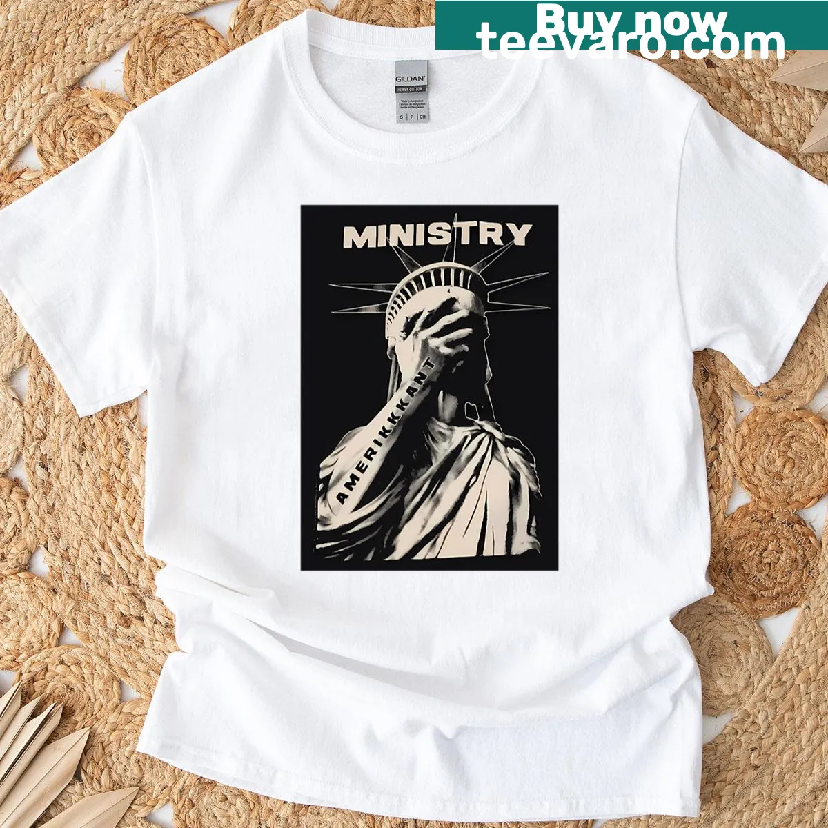 Graphic T-shirt inspired by the band Ministry. — on a men's t-shirt
