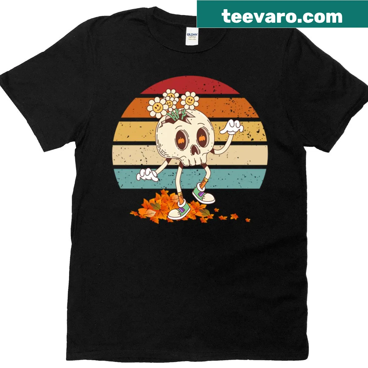 Whimsical skeleton with flowers design for Halloween — on a men's t-shirt