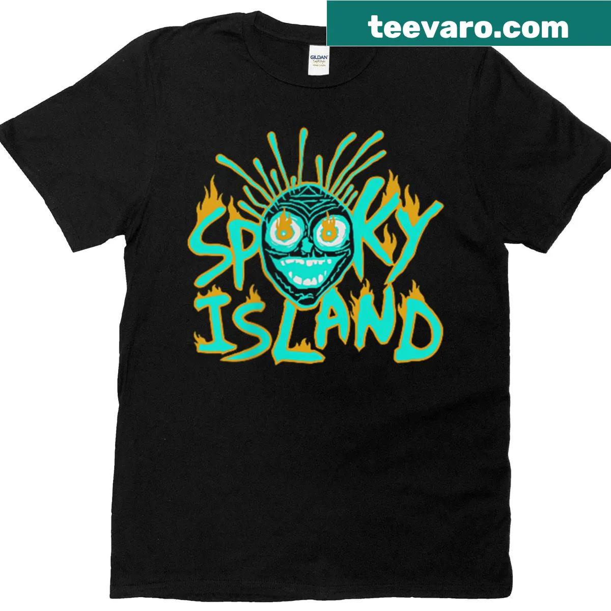 Spooky skull design printed on a Halloween t-shirt — on a men's t-shirt