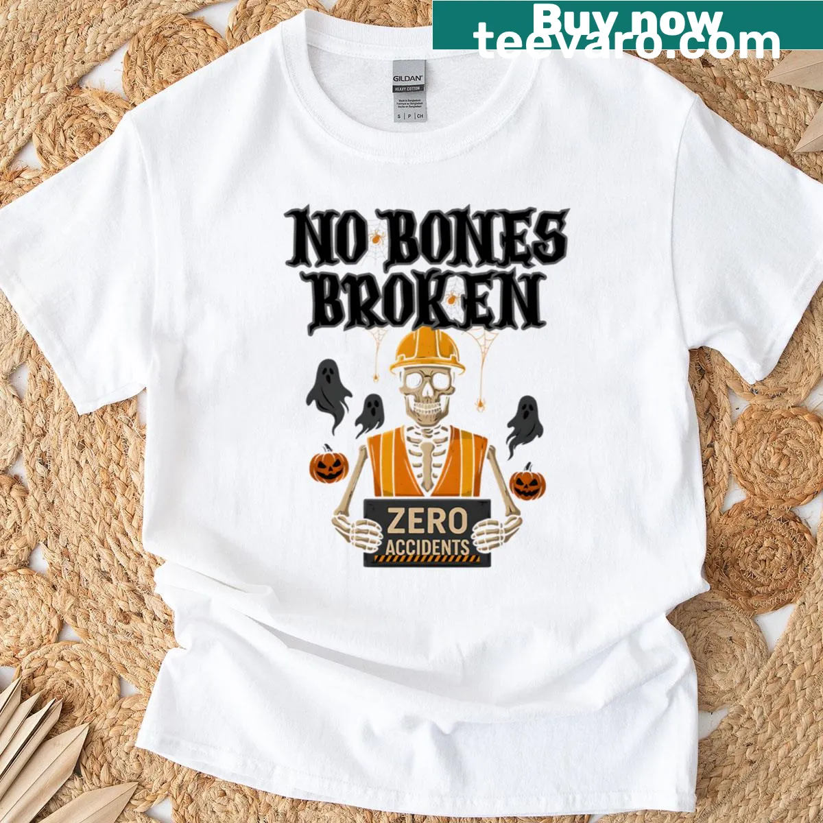 Halloween T-shirt with a humorous skeleton design — on a men's t-shirt