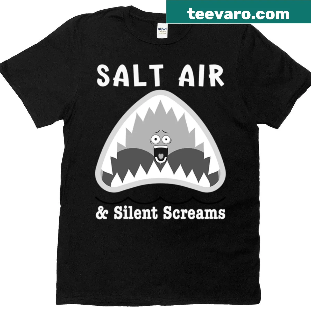 Coastal-themed T-shirt with illustration and introspective quote. — on a men's t-shirt