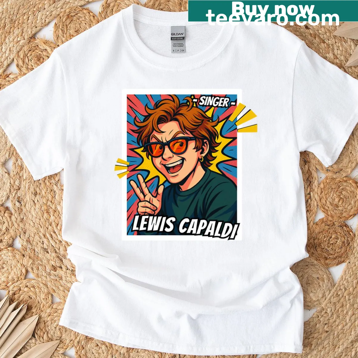 Oversized t-shirt featuring Sam Fender and Lewis Capaldi design — on a men's t-shirt