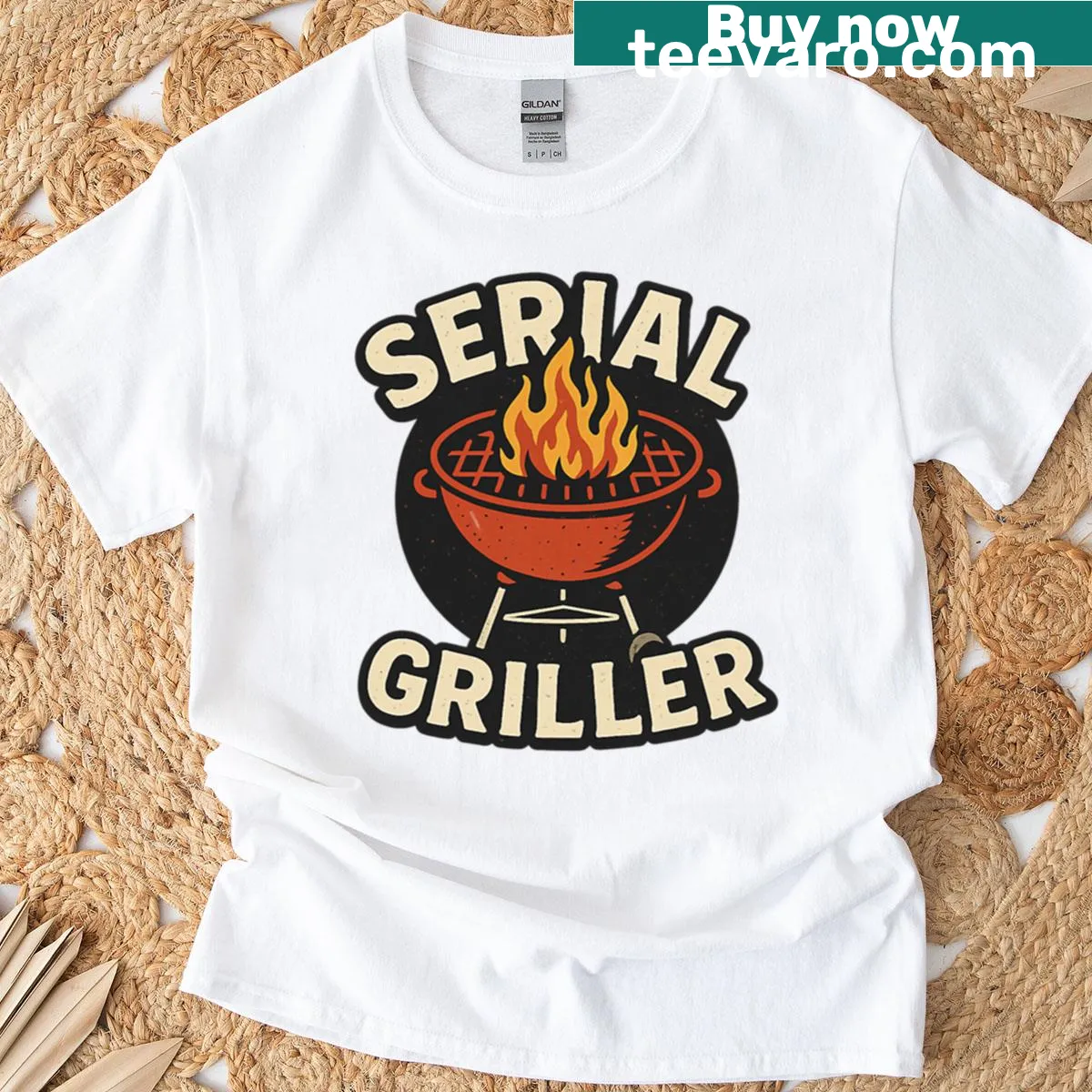 Text graphic stating 'Serial Griller' for cooking enthusiasts — on a men's t-shirt