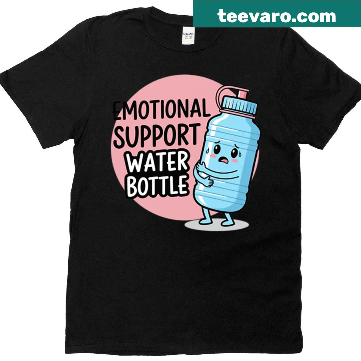 Oversized T-shirt with kawaii water bottle design for emotional support — on a men's t-shirt