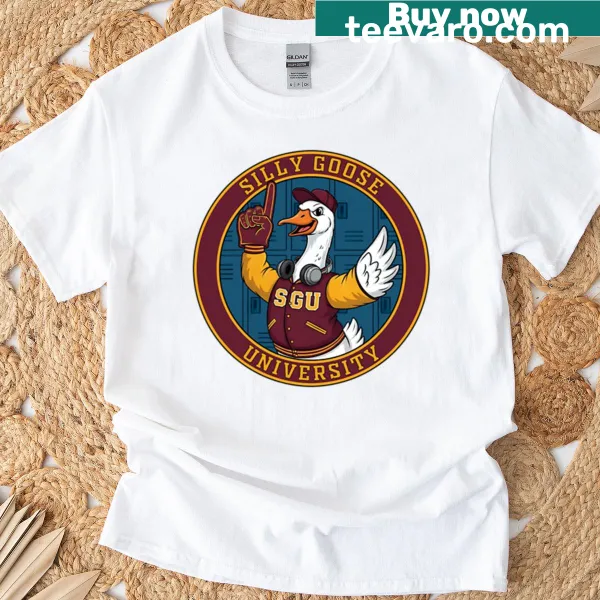 Text graphic for 'Silly Goose University' featuring a humorous college theme