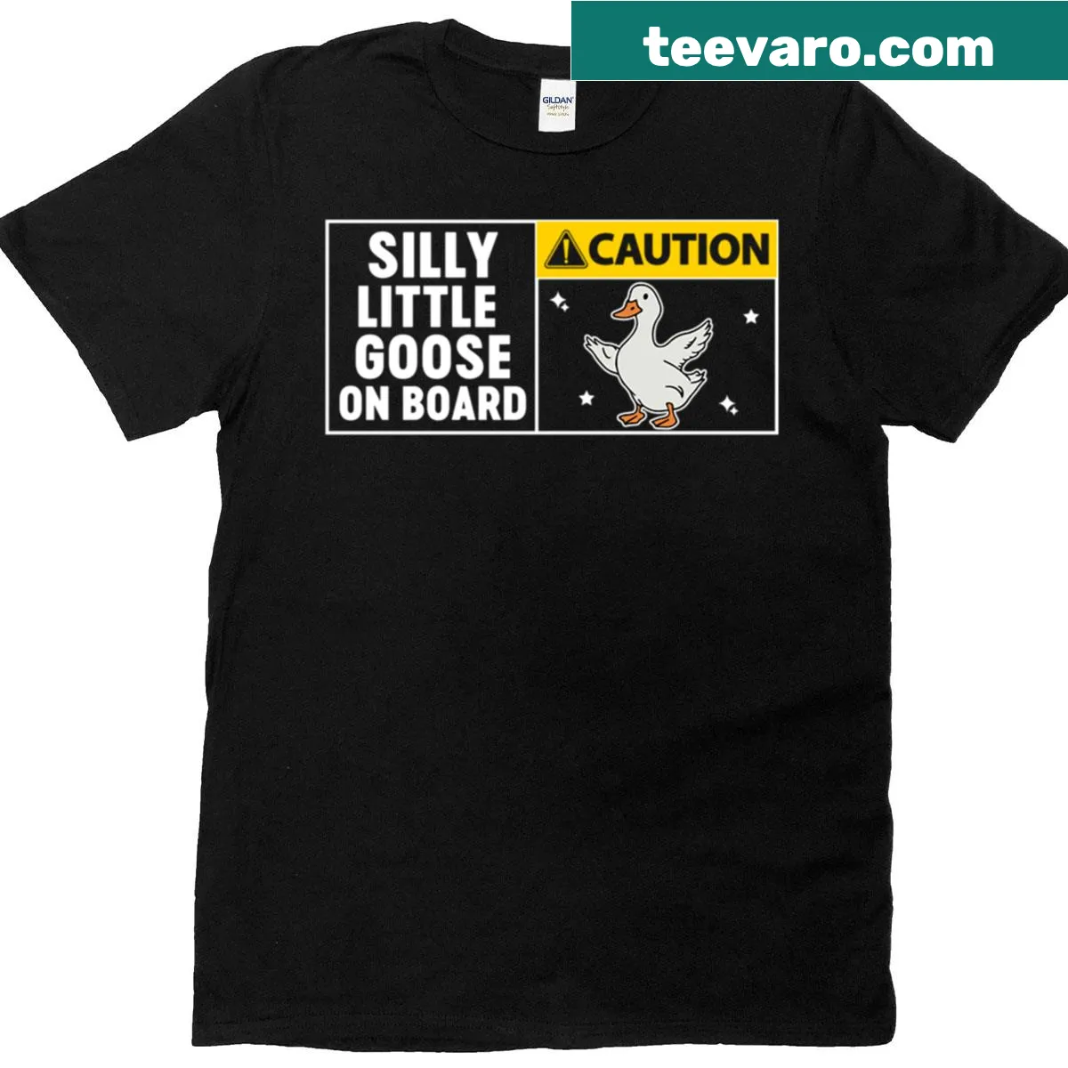 Funny pregnancy announcement shirt with a cartoon goose illustration — on a men's t-shirt