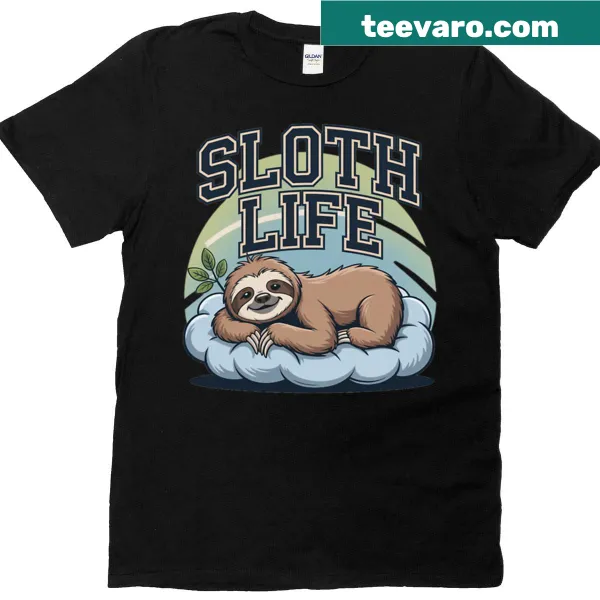 Cute cartoon sloth design promoting relaxation on a t-shirt