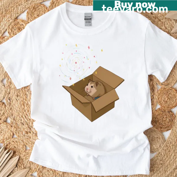 Oversized t-shirt with a cartoon of a hamster in a rocket box