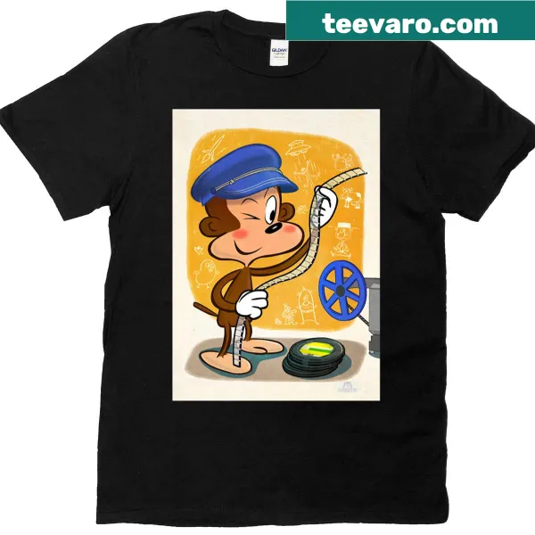 Nostalgic cartoon design featuring Sponjo watching animated reels