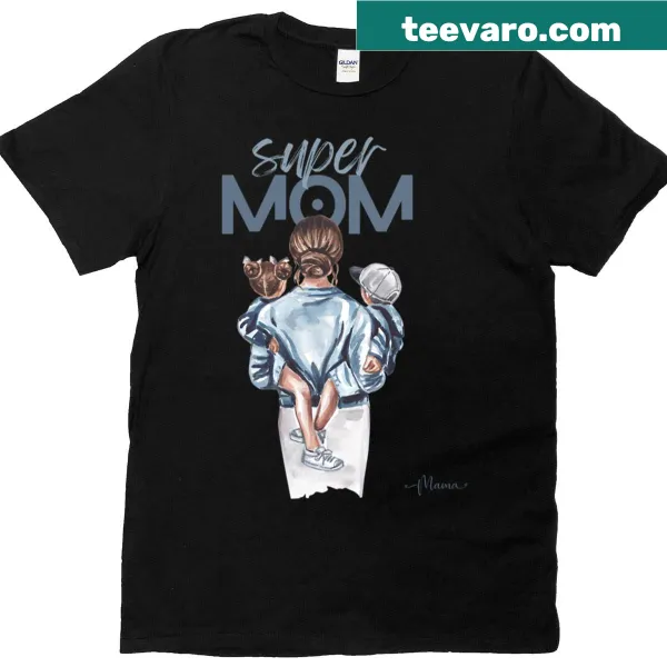 An oversized T-shirt declaring 'Super Mom' in bold text, ideal for mothers