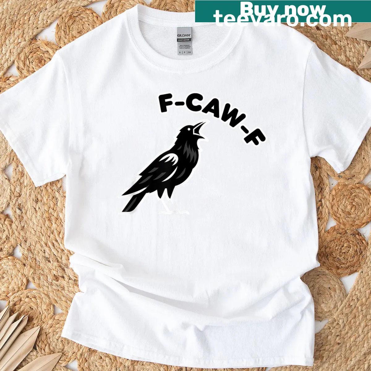 Humorous crow-themed shirt with playful swearing phrase — on a men's t-shirt