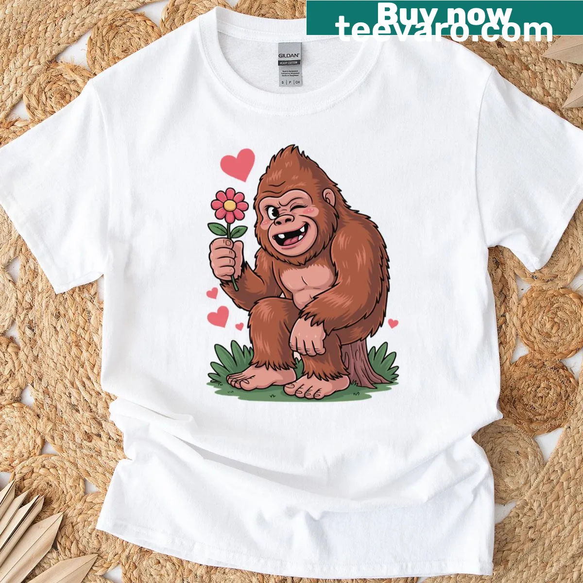 Cartoon of a winking Bigfoot on a playful T-shirt — on a men's t-shirt