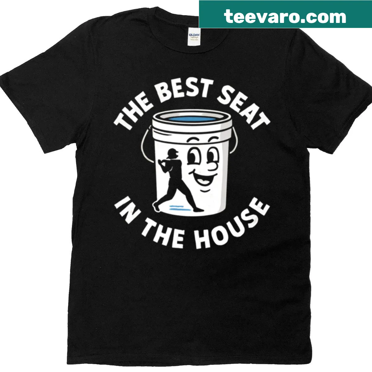 Funny bucket dad shirt with playful baseball theme — on a men's t-shirt
