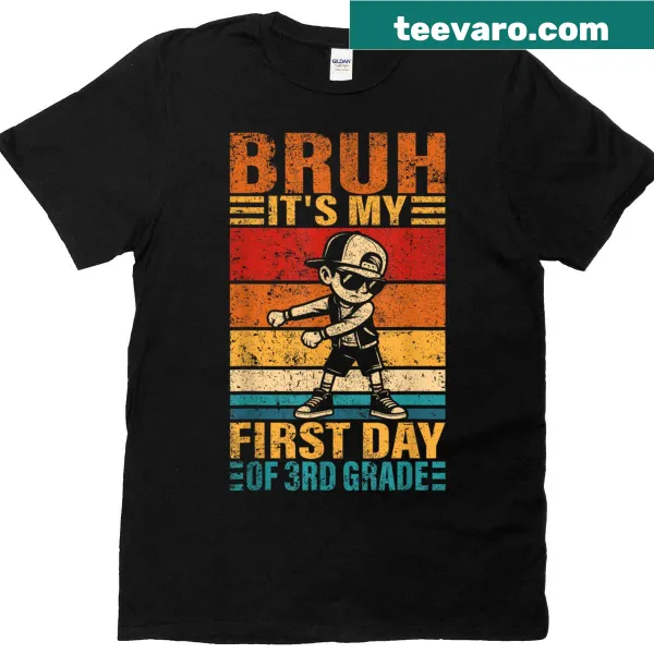 Graphic T-shirt celebrating the first day of third grade with playful text