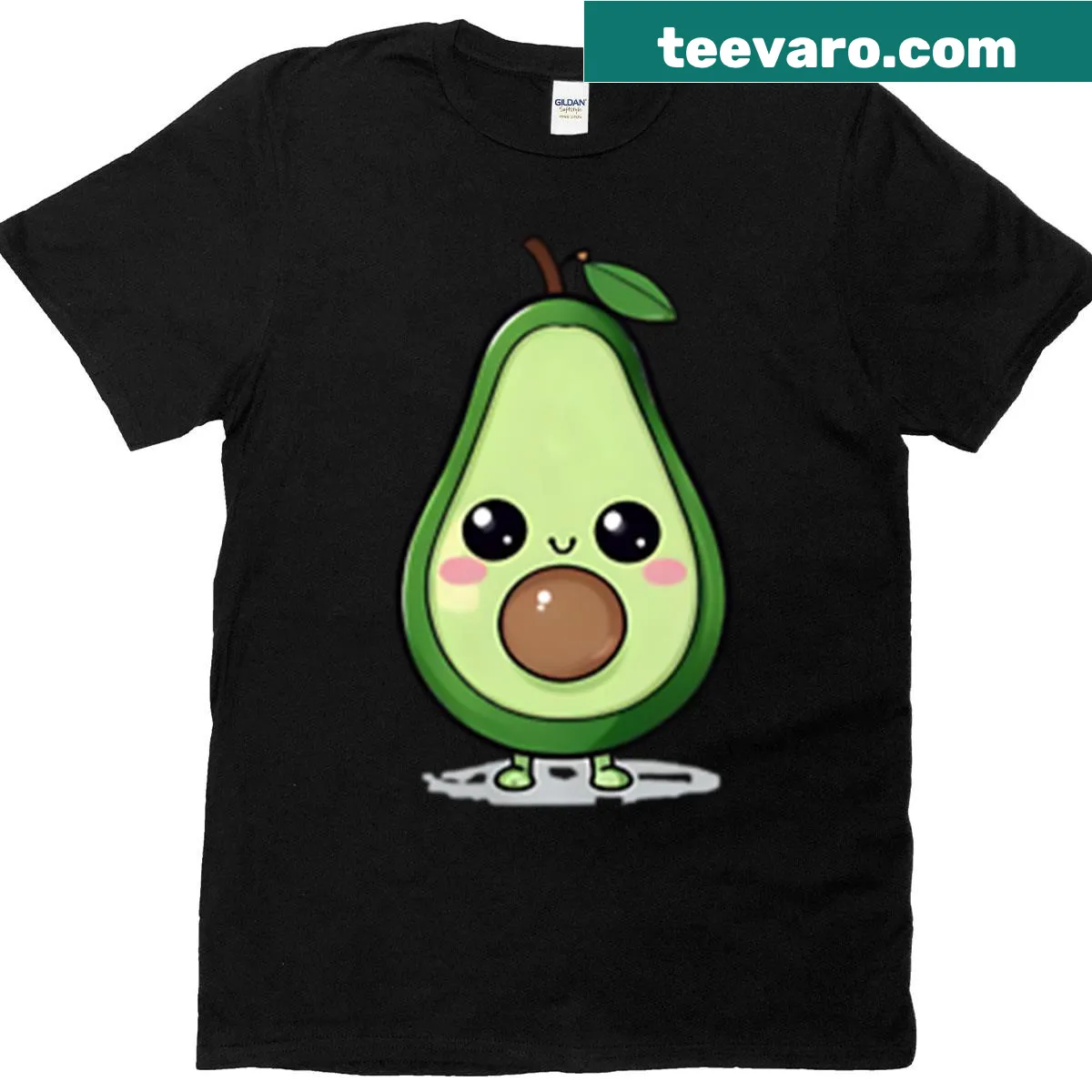 Minimalistic kawaii t-shirt with tiny standing avocado design — on a men's t-shirt