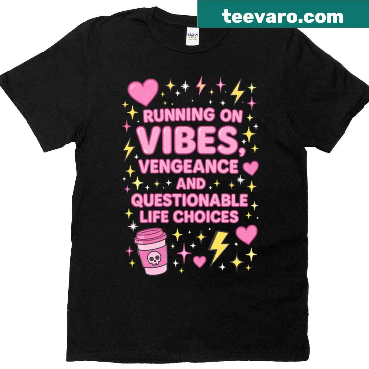 Oversized T-shirt featuring bold typography with the phrase 'Vibes And Vengeance' — on a men's t-shirt