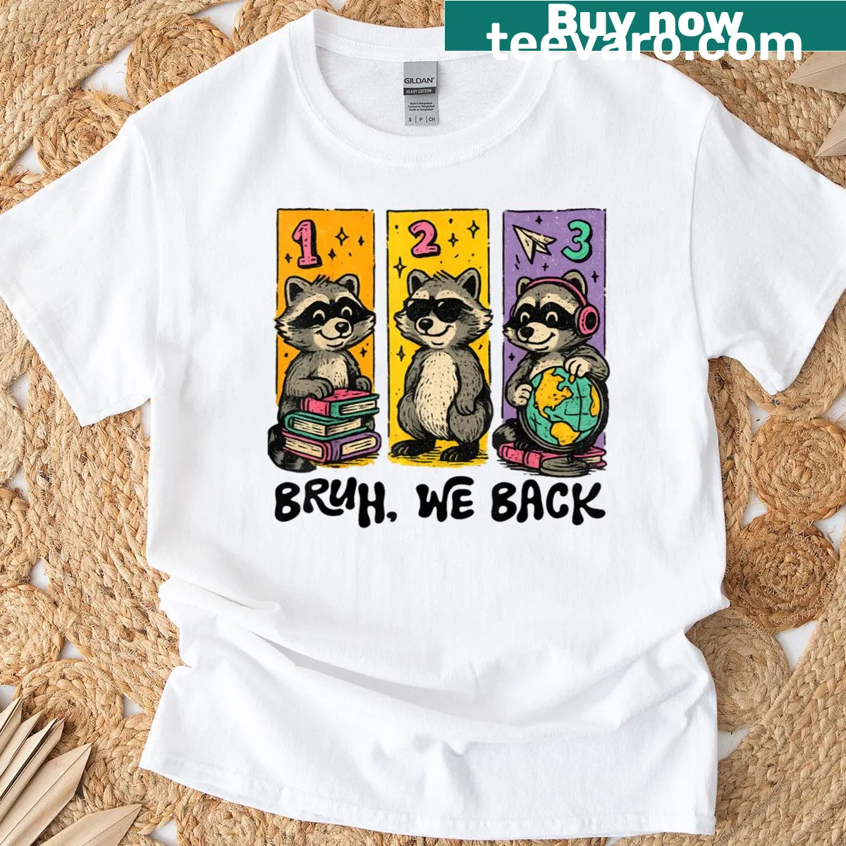 Vintage graphic of a raccoon celebrating back to school — on a men's t-shirt