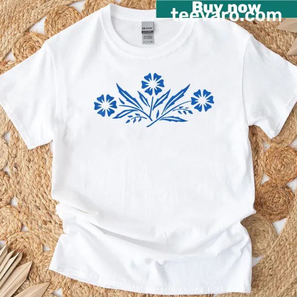 Vintage-inspired T-shirt with Corningware blue cornflower design