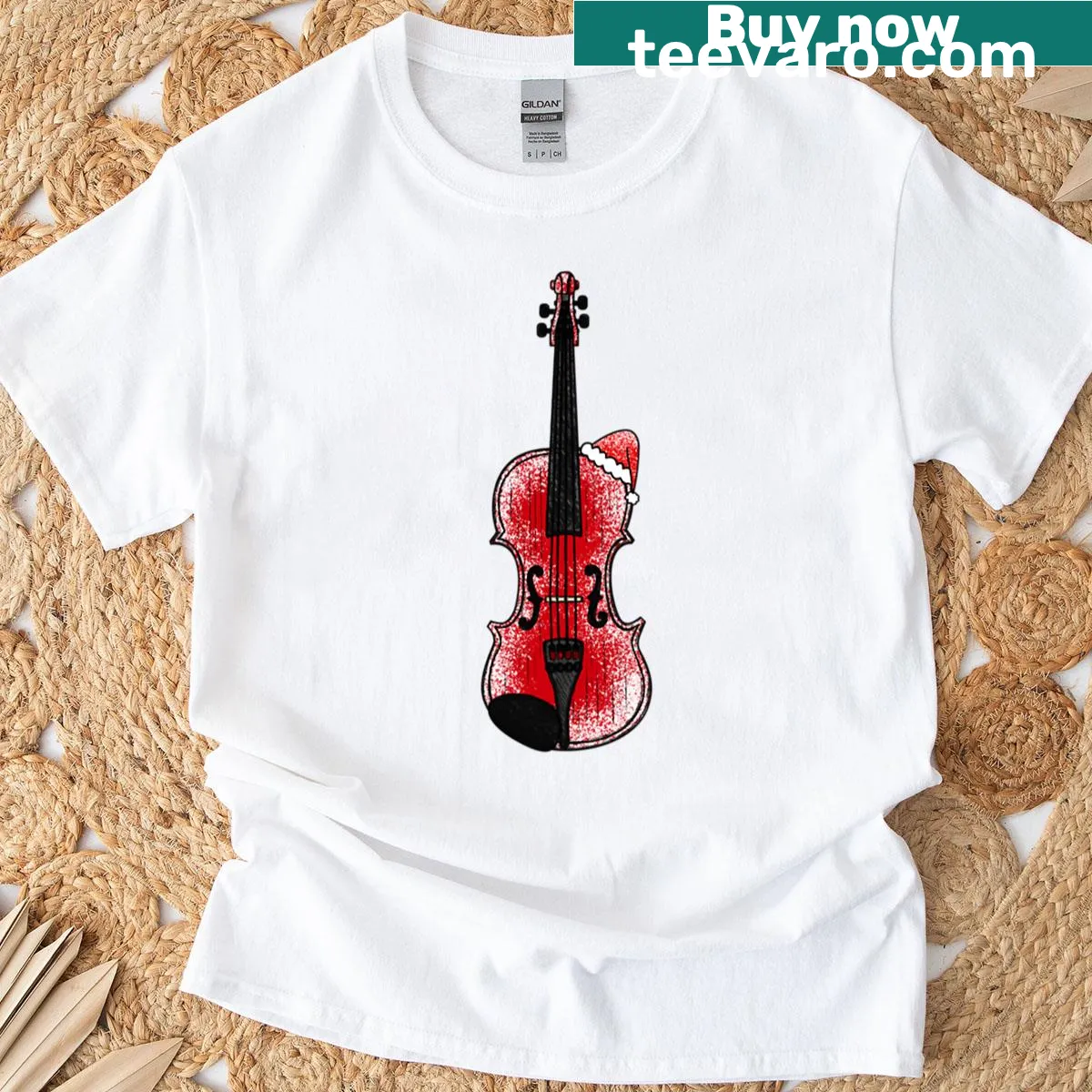 Oversized t-shirt with a funny Santa violinist illustration for Christmas. — on a men's t-shirt