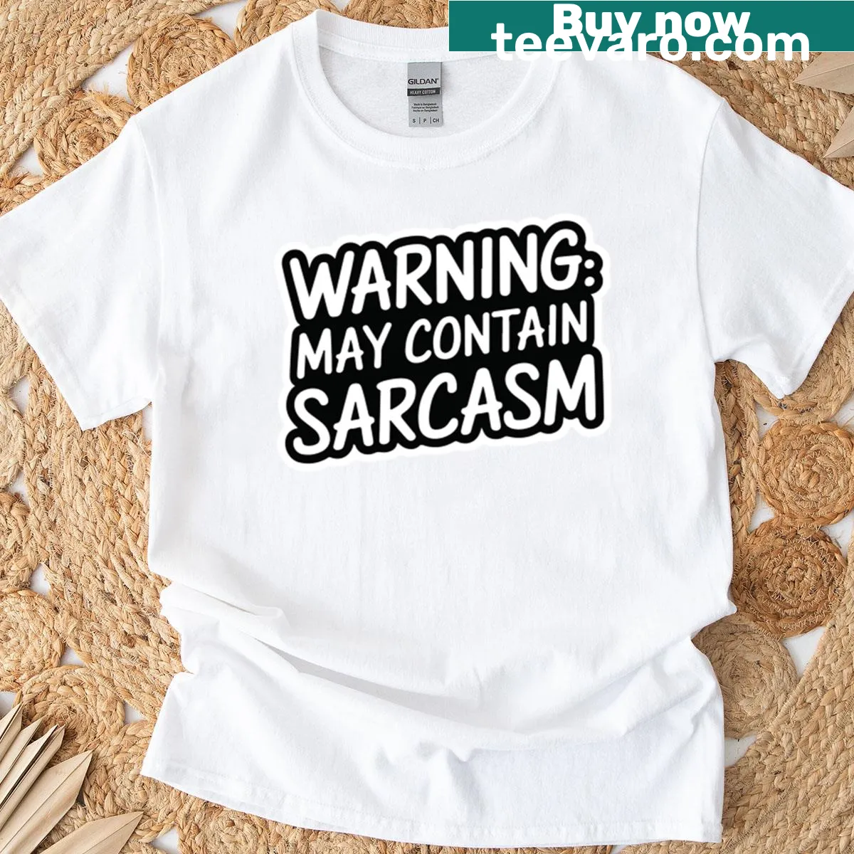 Funny construction-themed t-shirt with a sarcastic warning design. — on a men's t-shirt