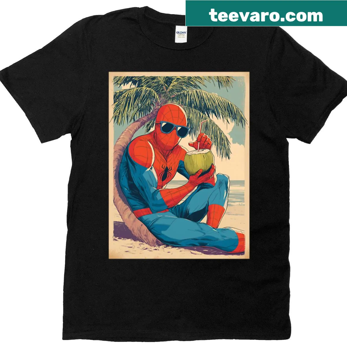 Relaxed T-shirt with a whimsical beach day graphic design — on a men's t-shirt