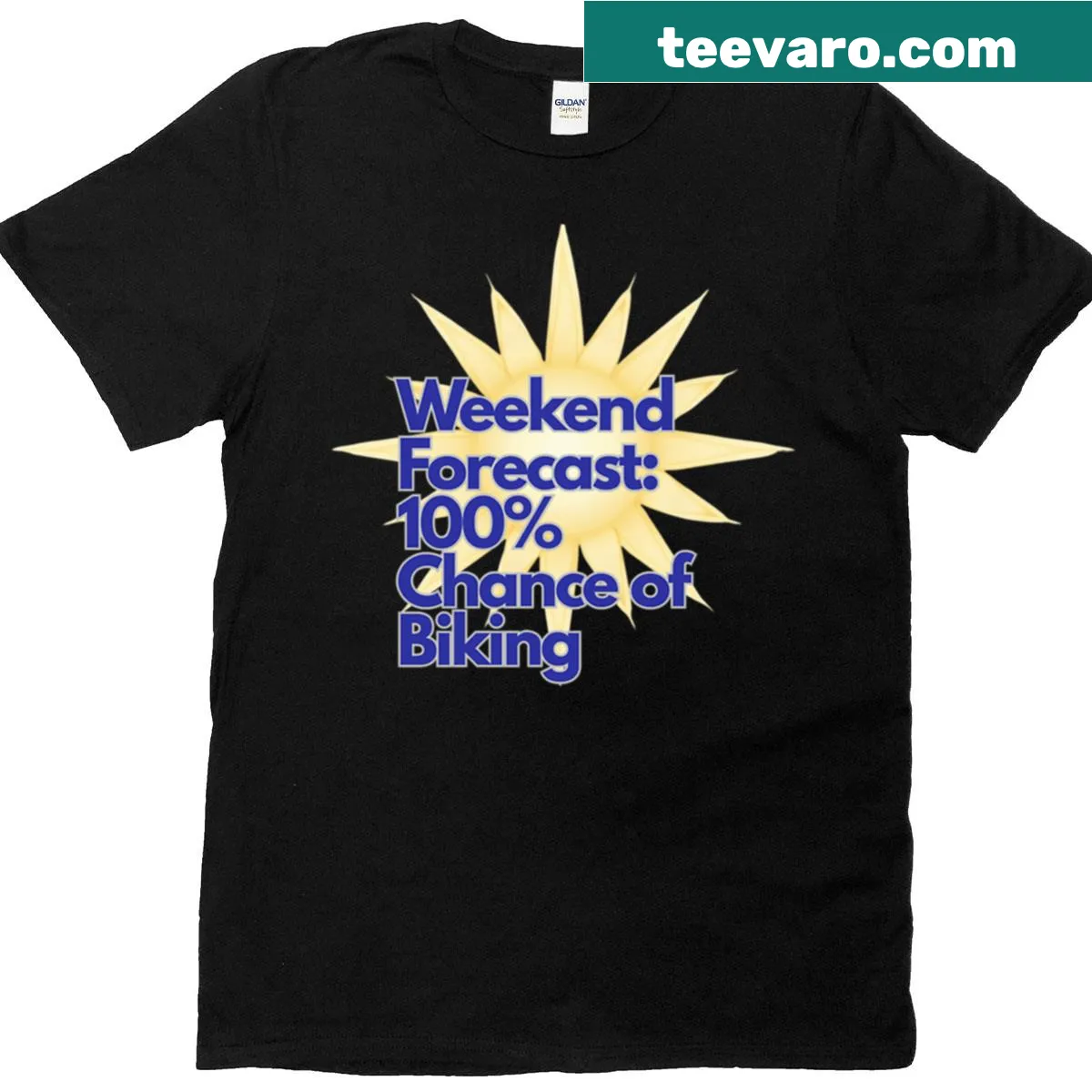 Typography design indicating 100% chance of biking — on a men's t-shirt