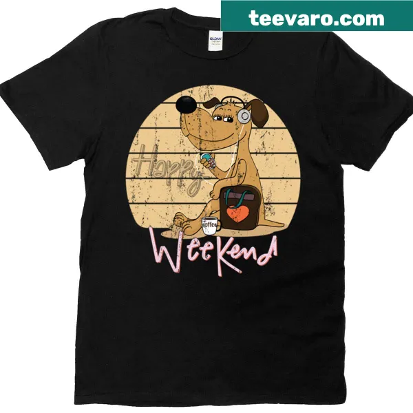 Cartoon dog wearing headphones and enjoying coffee on a t-shirt
