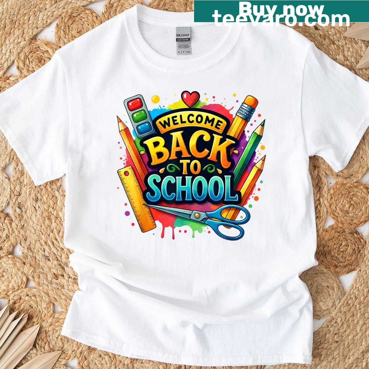 Watercolor first day of school illustration on a kids T-shirt — on a men's t-shirt