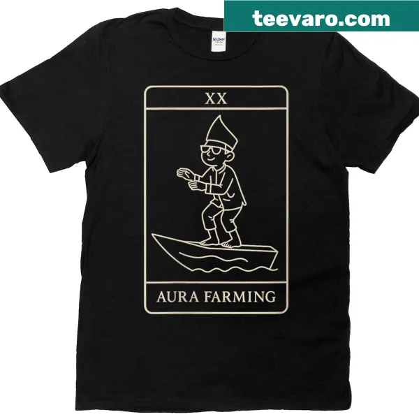 Illustrative T-shirt featuring tarot cards and playful dancing scenes