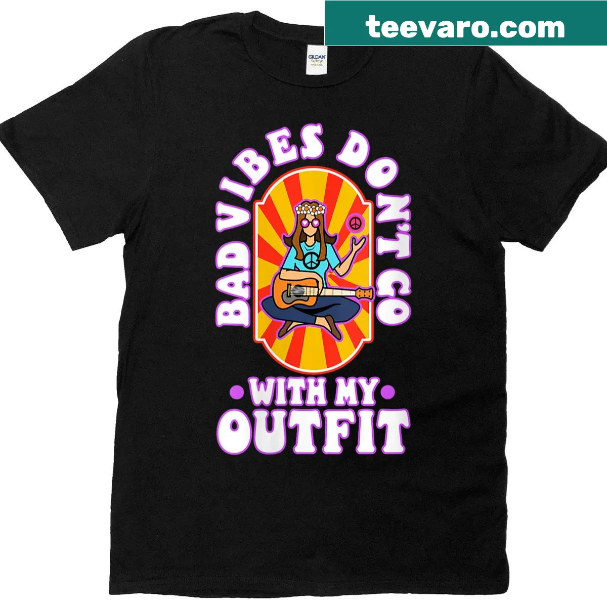 T-shirt with bold text 'Bad Vibes Don't Go With My Outfit' — on a men's t-shirt