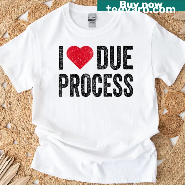 T-shirt with the phrase 'I Love Due Process' in playful typography