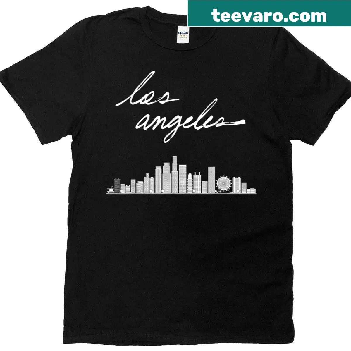 Graphic T-shirt featuring Los Angeles theme — on a men's t-shirt
