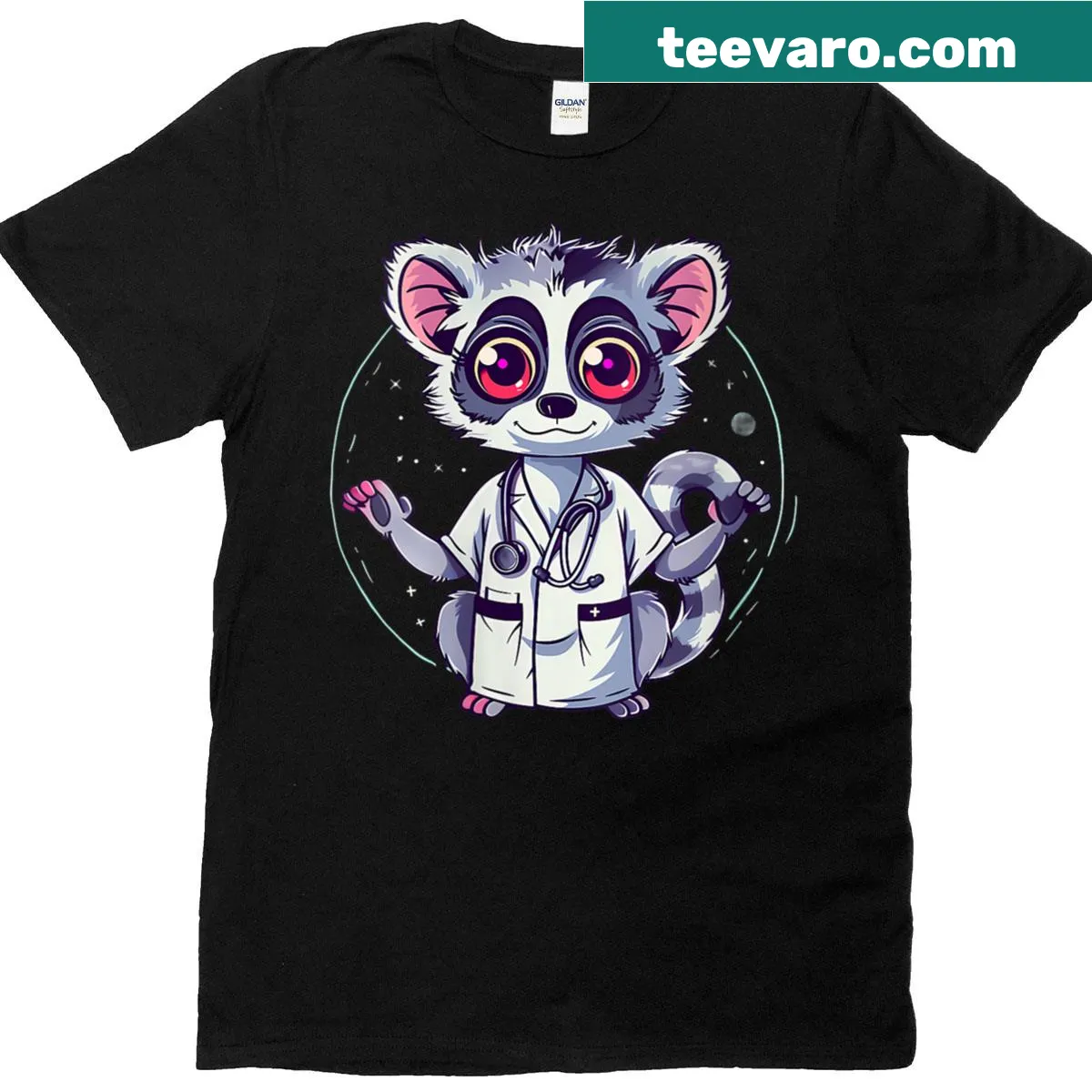 Cute T-shirt featuring playful lemur monkey illustrations — on a men's t-shirt