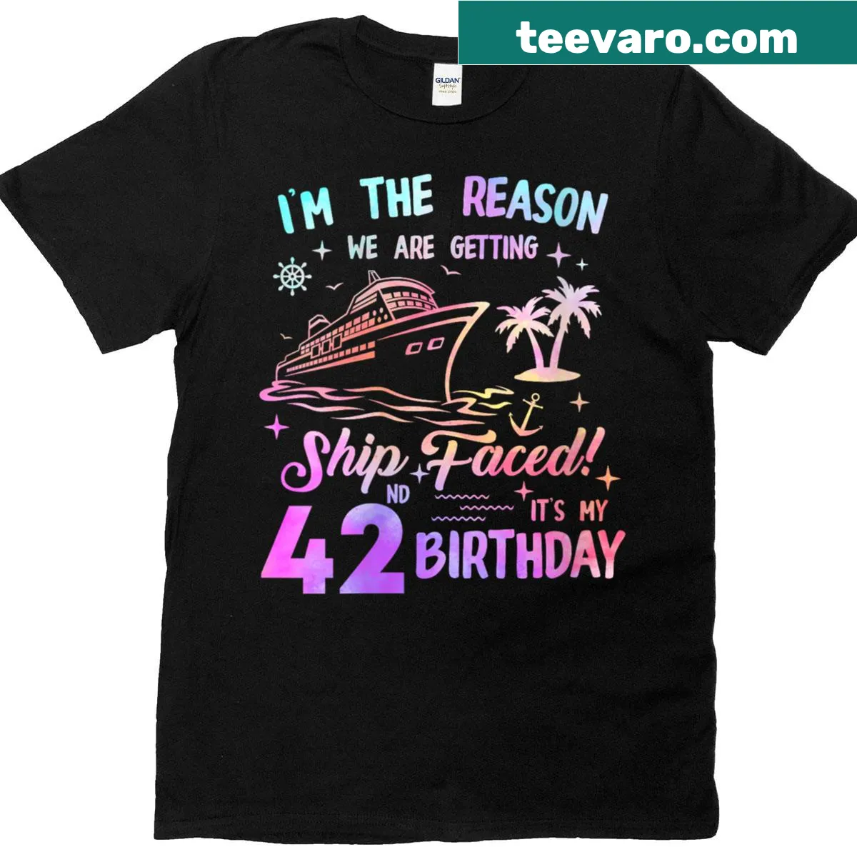 Funny birthday cruise t-shirt celebrating turning 42 — on a men's t-shirt