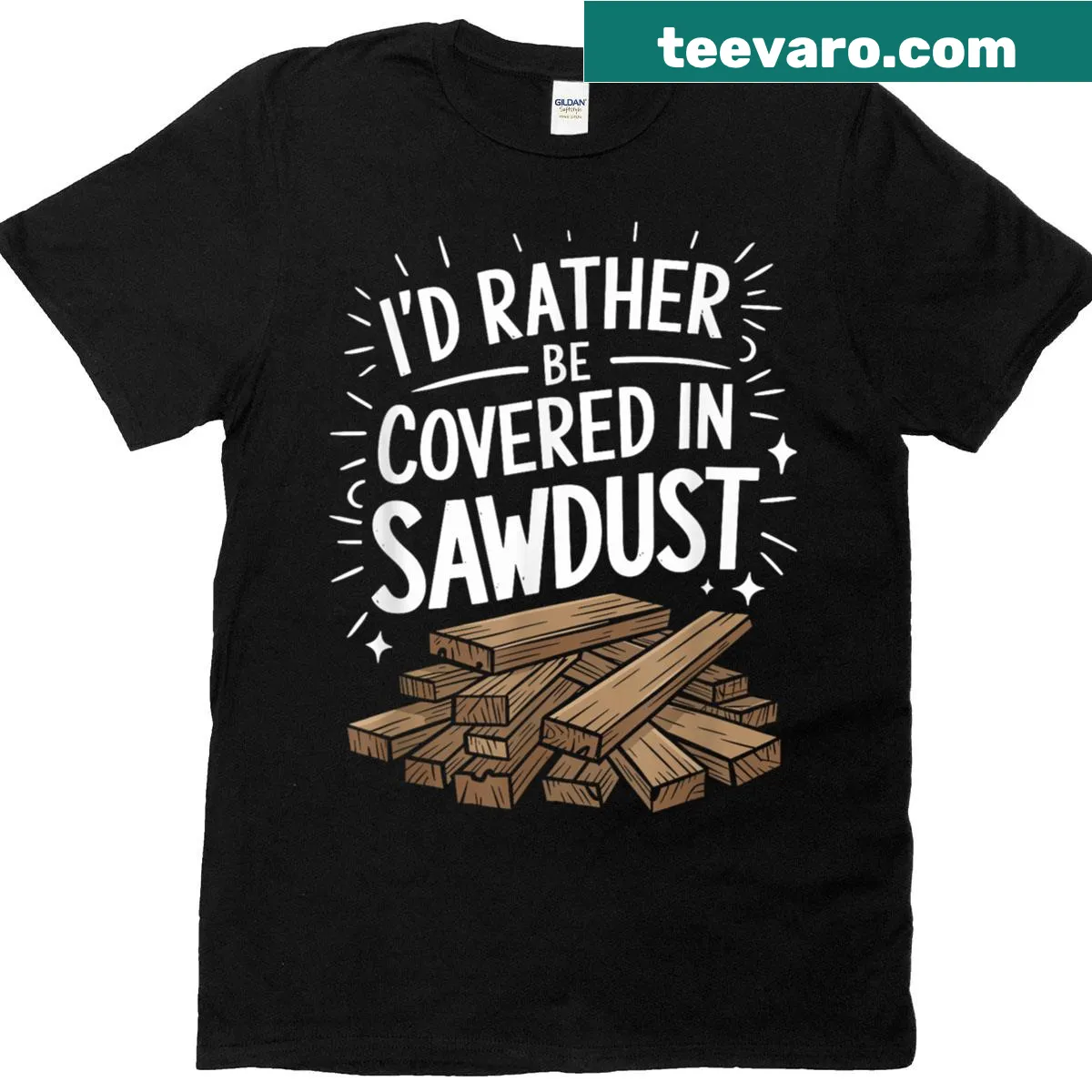 Humorous T-shirt for carpenters featuring a sawdust-themed graphic — on a men's t-shirt