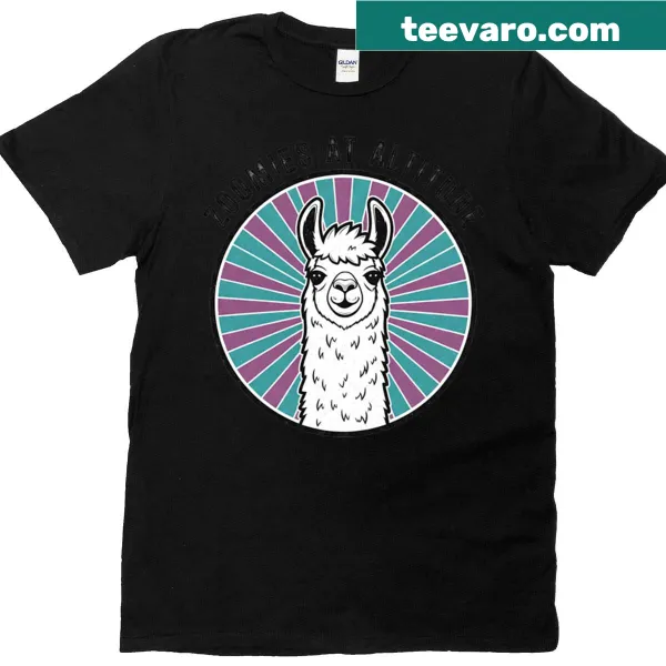 Funny T-shirt featuring llamas in a cartoon style