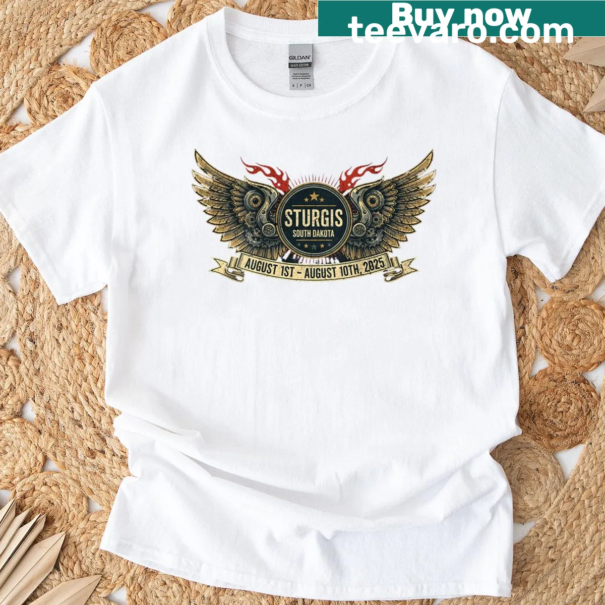 Vintage art T-shirt highlighting the Sturgis motorcycle rally — on a men's t-shirt