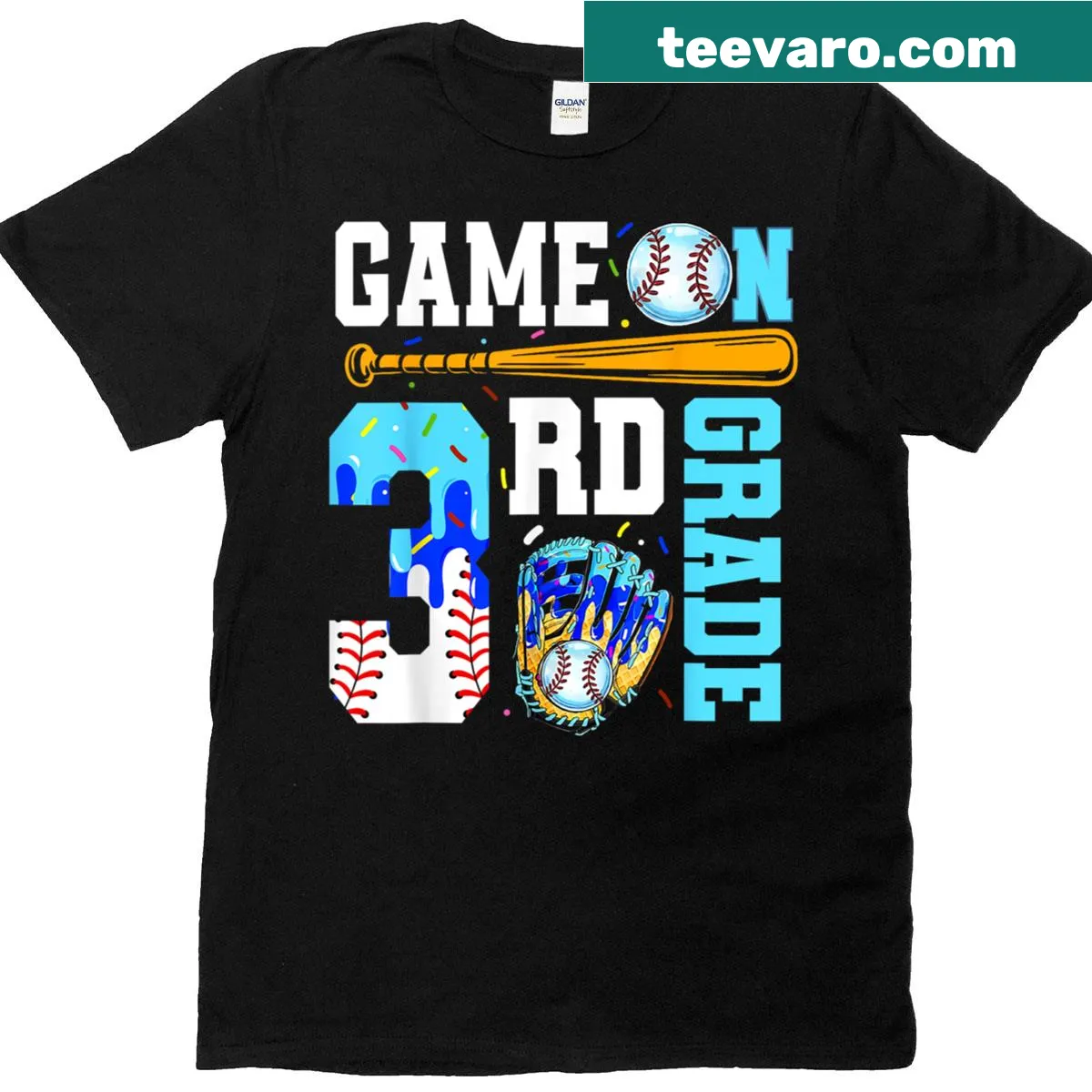 Kids T-shirt featuring baseball and ice cream design — on a men's t-shirt